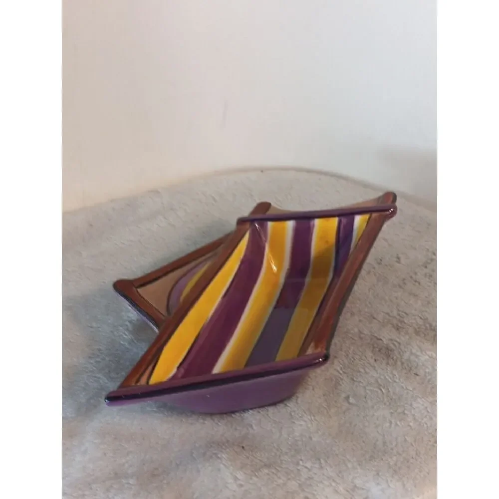 Clay Art Purple and Yellow Beachy Ceramic Snack Tray / Trinket Dish